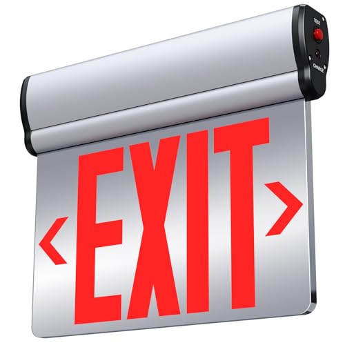 Led Edge-Lit Exit Sign ,Brushed Aluminum Housing Double-Sided Mirrored Rotating Acrylic Panel,Hardwired Emergency Exit Signs with Battery Backup, 120V-347VAC,Red Led Emergency Exit Light for Business , UL Listed,Top/Side/Wall Mount(1 Pack) - size: Double