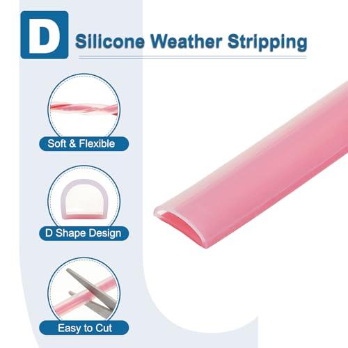 PATIKIL Silicone Weather Stripping Door Seal, 19.7 ft D Shape Weather Stripping Self Adhesive Door Seal Strip for Door Frame, Window Sealing, Large Gap, 19/32" Wx5/128 Tx1/5 H, Clear/Red - size: 19.7 ft Long, 19/32"Wx5/128"Tx1/5"H