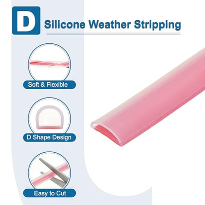 PATIKIL Silicone Weather Stripping Door Seal, 19.7 ft D Shape Weather Stripping Self Adhesive Door Seal Strip for Door Frame, Window Sealing, Large Gap, 19/32" Wx5/128 Tx1/5 H, Clear/Red - size: 19.7 ft Long, 19/32"Wx5/128"Tx1/5"H