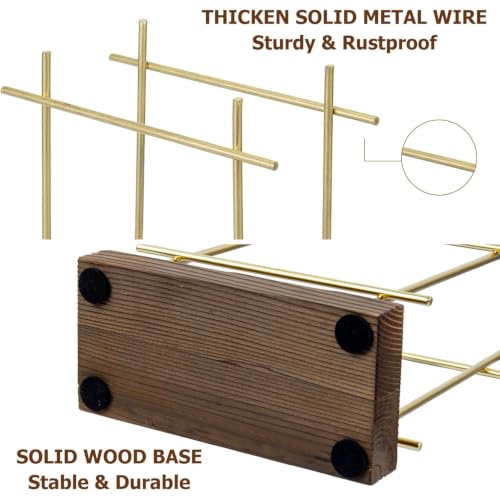 MyGift Upright Napkin Holder, Brass-Tone Metal with Burnt Brown Wood Base - color: Brass / Brown