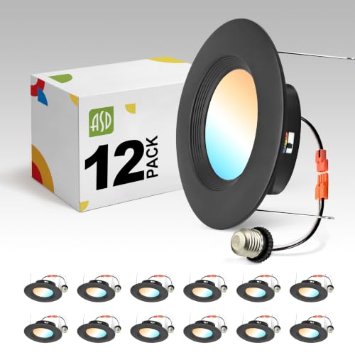 ASD 12 Pack Black Retrofit LED Recessed Lighting 6 Inch, 5CCT Wafer Lights - color: Black, size: 12 Pack