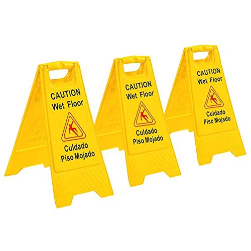 3 Pcs Yellow Caution Wet Floor Sign Sided Fold-Out, Floor Safety Sign, Caution Wet Floor Warning - Slip & Fall Accident Prevention