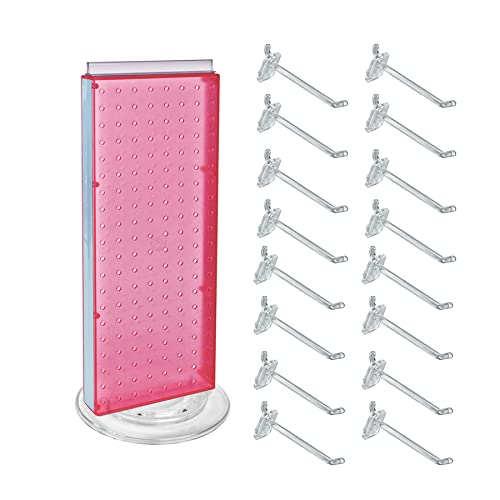 Azar Displays 700508-PNK-4C16 8-Inch W by 20-Inch H Revolving Black Pegboard Counter Display with 16-Pack of 4 inch Locking Hooks, Pink - color: Pink, style: Pegboard + Hooks