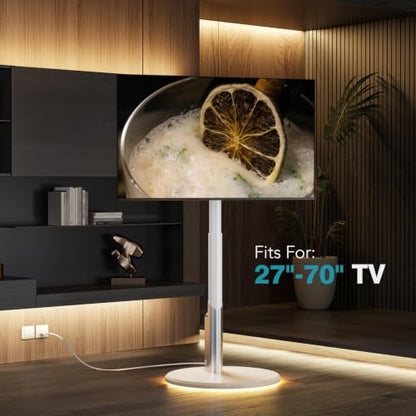 Floor Mobile TV Stand with Power Outlet, Rolling TV Cart for 27-70 Inch OLED LED Monitors, 6 Levels of Height Adjustment, Ambient Lighting on the Bottom Wheels Holds up to 88lbs, 400x400mm - color: Grain
