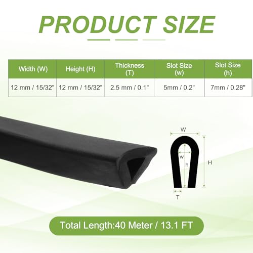 PATIKIL Rubber Edge Trim 13.1ft x 12mm x 12mm Fit for 5mm Edge Black - size: Fit for 5" x 13.1ft x 12mm x 12mm