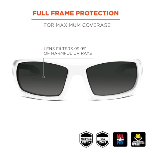 Ergodyne Skullerz ODIN Safety Glasses Sunglasses, Impact Resistant Z87.1+ - color: White Frame, Smoke Lens