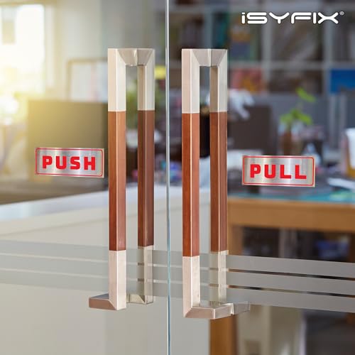 iSYFIX Push Pull Stickers Sign, 5x2 Inch, 2 Pack, Red/Brushed Silver - color: Red / Brushed Silver, size: Horizontal 2x5