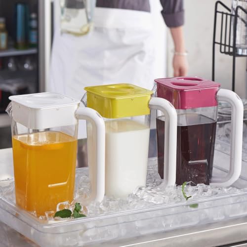 CURTA 1 Pack 2 Liters/68 oz Plastic Pitcher with Lid & Handle for Kitchen,ICED JUICE and Coffee Carafe Beverage Serveware, Acrylic Water Jug for Hot/Cold Drinks&lemonade - color: Red