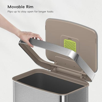 EKO Hudson Matte Stainless 75 Liter/20 Gallon Step Trash Can with Rear Trash Bag Storage Compartment - color: Matte Stainless, size: 75L
