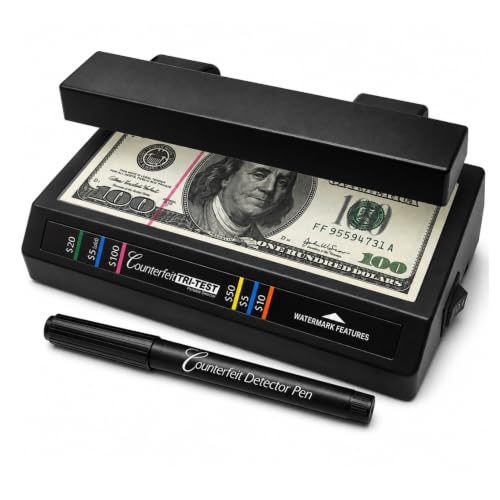Dri Mark Tri Test - Counterfeit Bill Detector Machine w/AC Adapter - 3 Tests in 1 - Paper, Security Strip and Watermark Tests, Accurate Money Tester Machine with Counterfeit Detection Pen - style: 1 Tri Test