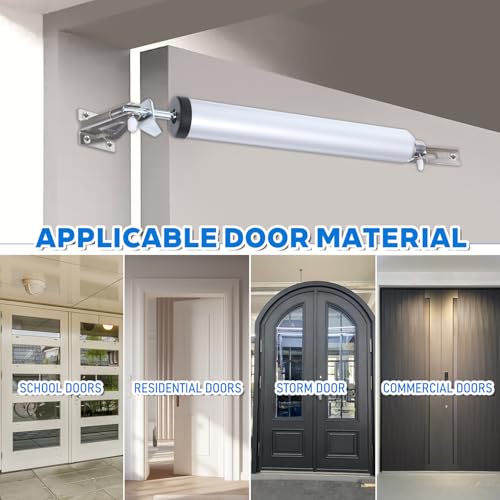 2 Sets Storm Door Closer, Heavy Duty Pneumatic Screen Door Closer with Hold Open, Pneumatic Door Closers Kit for Home with Adjustable Speed(Sliver)