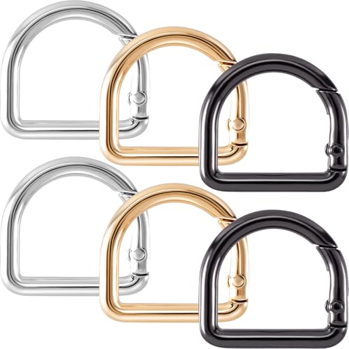 HINZIC D Ring Spring Key Hooks Keyring Clip Buckles Clasp Clamps for Belt Backpacks Handbag Purse Strap - color: 6pcs-silver & Gold & Black