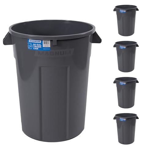 Magnum Gray 44 Gallon Trash Can, Construction Grade, Heavy Duty Plastic, Jobsite Ready for Handling and Holding Garbage CMTC-C000-44G05 (5 Pack) - color: Gray, size: 44 Gallon, style: Can Only
