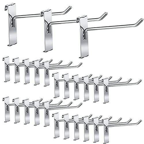 LEIFIDE 25 Pcs Gridwall Panel Display Hooks - Silver Stainless Steel Peg Hooks for Grid Wall Retail Shop Display Trade Show Home Office Garage Storage, 6 Inch