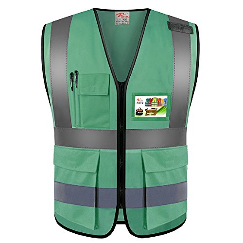 zojo High Visibility Reflective Safety Vest with Multi Pockets 10 Pack Bulk - color: Green, size: XX-Large