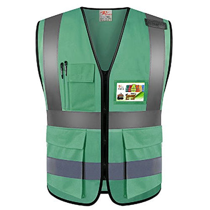zojo High Visibility Reflective Safety Vest with Multi Pockets 10 Pack Bulk - color: Green, size: XX-Large