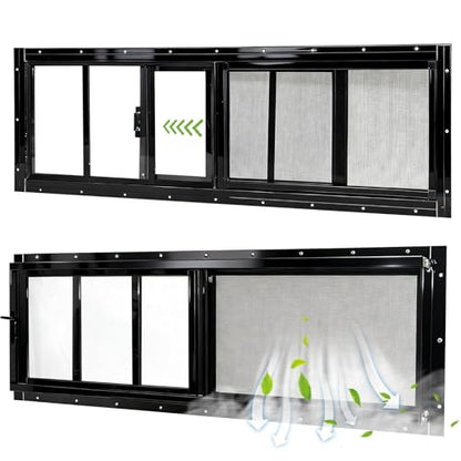 Yuzzy Shed Windows 2 Pack, 10"x29" Sliding Windows Transom Window with Tempered Glass and Removable Fiberglass Screen for Shed, Chicken Coop, Playhouse, Household, Garage, Barns (Black) - color: Black, size: 10"x29"