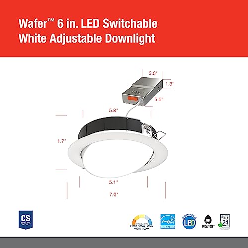 Juno 6" Adjustable LED Wafer Downlight, 5-in-1 CCT, Matte White - color: Matte White, size: 6-Inch