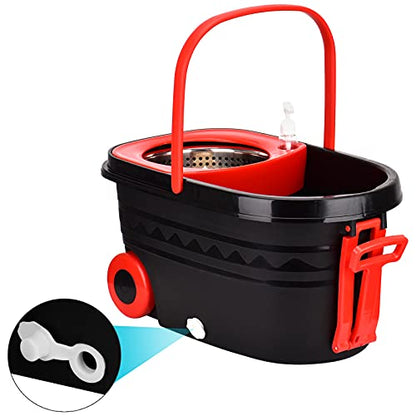 Mop Bucket Set, 360 Spin Stainless Steel Spin Mop Bucket System with 3 Mop Heads, for Floor Cleaning - color: Black Red