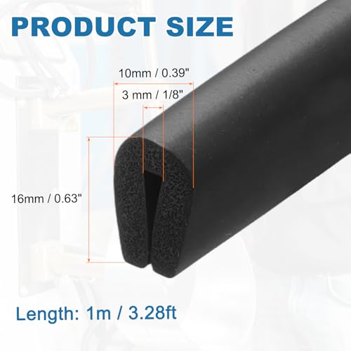 PATIKIL Rubber Edge Trim, 1/8"(3mm) x 3.3Ft Length EPDM U Channel Edge Protector U Shaped Gasket for 1-3mm Mirror Glass Protector, Black (10x16mm) - color: Black, size: 1/8"x3.3Ft(1-3mmx10x16mm)