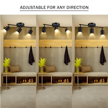 BoostArea LED 3 Light Track Lighting Kit, Black 3 Way Ceiling Spot Lighting, Flexibly Rotatable Light Head for Kitchen, Living Room, Bedroom, GU10 Bulb Not Included - color: 3 Light
