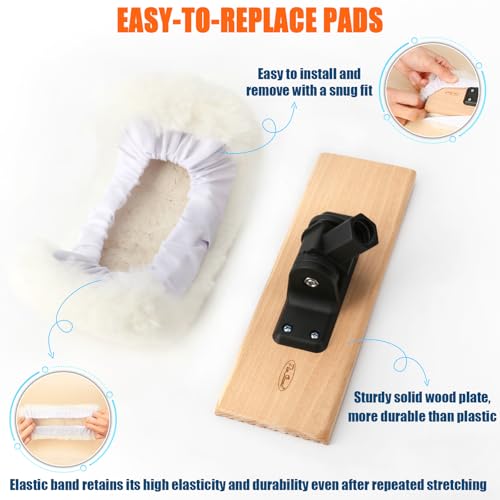 4 Pack 10 Inch Lambswool Applicator Kit, 180° Adjustable Lambskin Deck Stain Applicator, 100% Natural Lambswool Pads for Wood Deck, Fence, Floor Finish, Wax Staining, Polyurethane Application