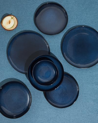 Pokini Stoneware Dinnerware Sets for 8, 24Pcs Ceramic Plates and Bowls Sets - color: Starry Blue, size: Set (24pcs)
