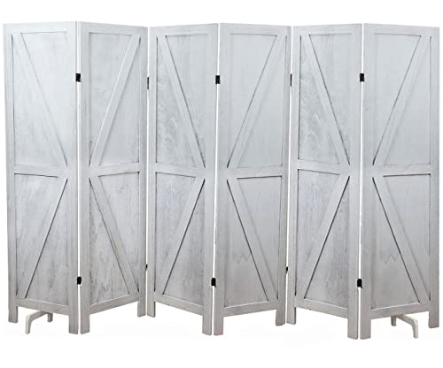 Premium Home 6-Panel Room Divider, Rustic White Barn Door K-Pattern Screen - color: Rustic White - K Pattern - 6 Panel