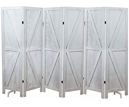 Premium Home 6-Panel Room Divider, Rustic White Barn Door K-Pattern Screen - color: Rustic White - K Pattern - 6 Panel