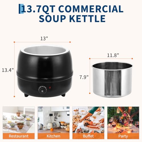 Commercial Soup Warmer with Hinged Lid, 13.7 QT Soup Kettle - size: 13.7 QT, Hinged Lid