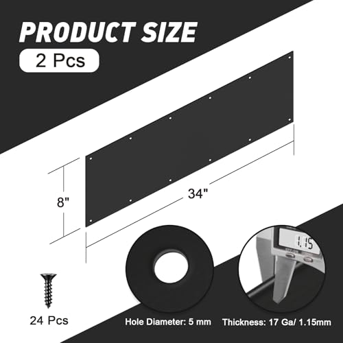 Docik 2 Pack Door Kick Plate, 8 x 34 Inch, 5052 Aluminum, 17 Ga Thickness, Matte Black, Decorative Metal Door Plates for Bottom of Interior and Exterior Doors - color: Matte Black, size: 8 x 34 Inch