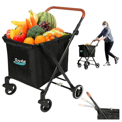 Foldable Shopping Cart 85 Liters Grocery Cart Utility Cart Shoping Trolleys with Larger Capacity Rolling Front Swivel Wheels Height Adjustable Slider for Office Shopping Picnic Groceries Laundry - size: 85 Liters-black