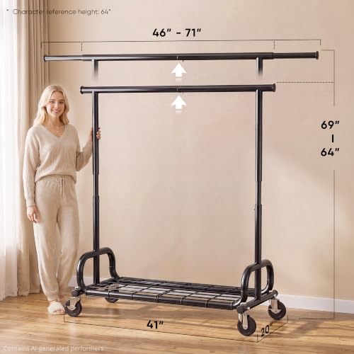 HOKEEPER Clothes Rack 450LBS Adjustable Garment Rack with Wheels, Black - color: Black