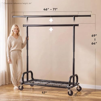 HOKEEPER Clothes Rack 450LBS Adjustable Garment Rack with Wheels, Black - color: Black