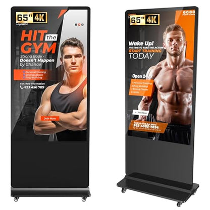 32/43/55/65 Inch 4K Digital Signage Display, LCD Screen Advertising Display Kiosk Interactive Totem Floor Standing Auto AD Player with USB/HDMI/WiFi Android OS (65'' Non-Touch) - size: 65-Inch, style: NonTouch Screen
