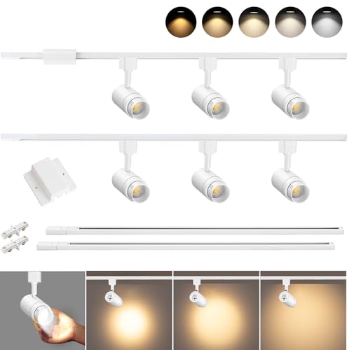 5 Color Zoomable 6-Light LED Track Lighting Kit, Dimmable 12W White - color: White, size: 6 Lights