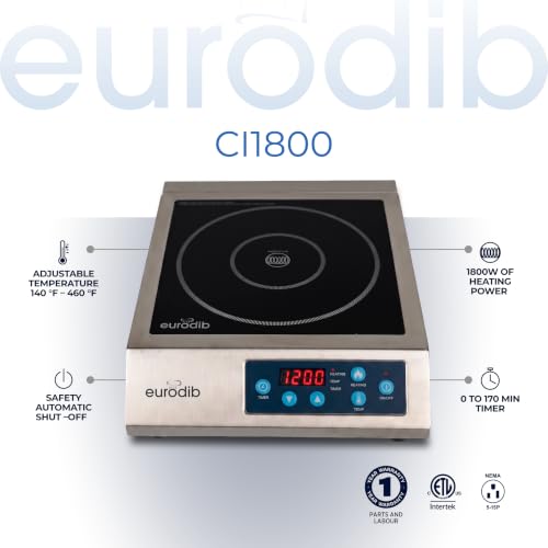 eurodib Commercial Induction Cooktop, 1800W Single Burner, Touch C – CI1800