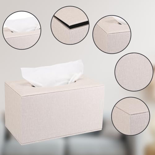 Sumnacon Tissue Box Cover Rectangle Linen Tissue Box Holder,Magnetic Bottom - color: Beige, size: Large