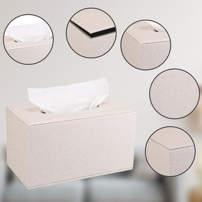 Sumnacon Tissue Box Cover Rectangle Linen Tissue Box Holder,Magnetic Bottom - color: Beige, size: Large