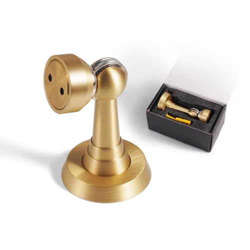 PANALI Magnetic Door Stoppers,Brass Heavy Duty Door Catch,Drilling Door Stop with Screws,Strong Door Holder to Keep Door Open,1 Pack,Brushed Brass - color: Brushed Brass