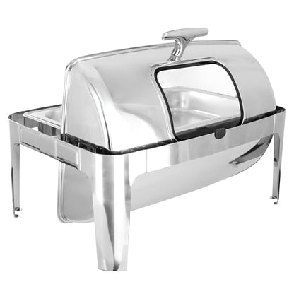 MegaChef 9.5 Quart Oblong Roll Top Stainless Steel Professional Kitchen Chafing Dish/Food Warmer/Buffet Server Serving Trays for Entertaining, Catering, Large Gatherings (9.5 Quart w/Window) - size: 9.5 Quart w/ Window
