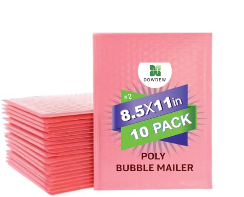 Water Resistant Bubble Envelope Mailers [10 Pack] 8.5 inch x 11 inch #2 Pink Poly Padded Shipping Envelopes Self Sealing Cushioned Packaging Bags - size: #2 8.5" x 11"