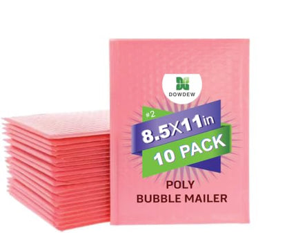 Water Resistant Bubble Envelope Mailers [10 Pack] 8.5 inch x 11 inch #2 Pink Poly Padded Shipping Envelopes Self Sealing Cushioned Packaging Bags - size: #2 8.5" x 11"