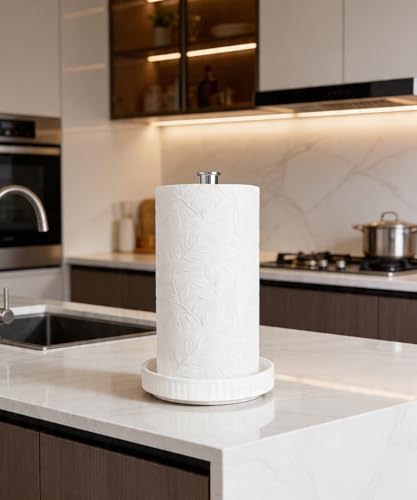 Paper Towel Holder Countertop,Ceramic Base,Fits Double to Family Rolls,D - color: Chic Silver