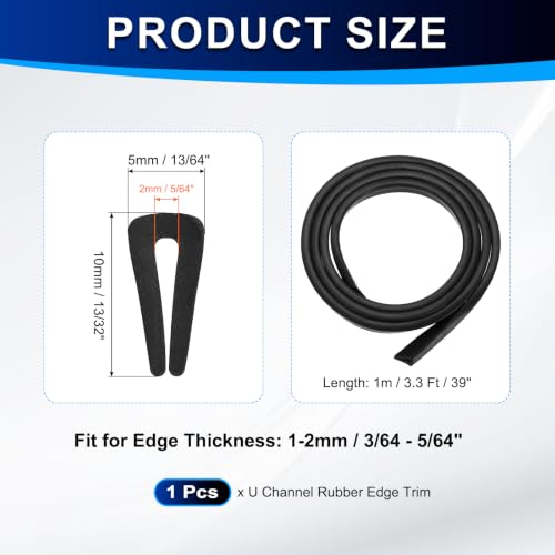 PATIKIL U Channel Rubber Edge Trim 3.3Ft Long for 3/64"–5/64" Thick Edge - size: 3.3Ft L x 13/64" W, 5/64" Slot