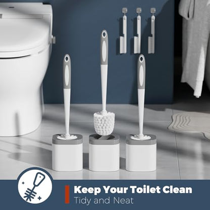 Holaloha Toilet Brush and Holder Set, Space Saving, 3 Pack, White - color: White
