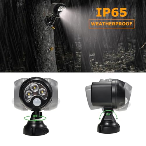 YCB2050 Battery Operated Motion Lights Outdoor, LED Motion Spotlight 5000K Daylight White, IP65 Waterproof, Wireless Security Light Uses 4 D-Cell Batteries (Not Included), Black