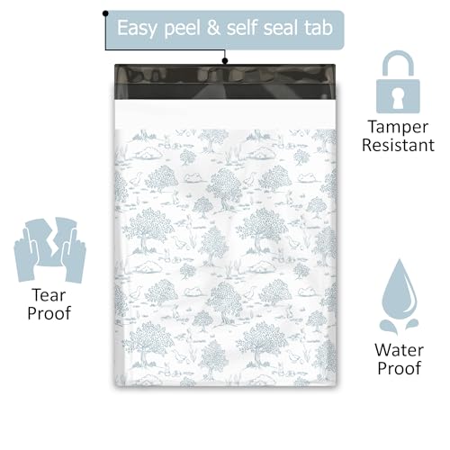 10x13 (100) Blue Toile Summertime Designer Poly Mailers Waterproof Self Sealing Tear Resistant Polymailers Shipping Envelopes Premium Printed Bags For Small Businesses - color: Blue Toile, size: 10x13 inches