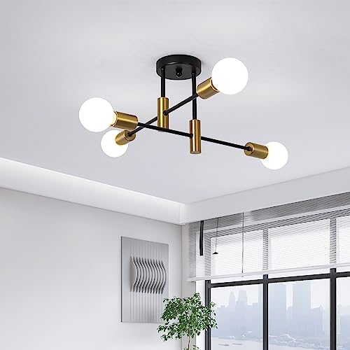 Garwarm Black and Gold Sputnik Chandelier, 4-Light Semi Flush Ceiling Light - color: 4-Lights,Black and Gold