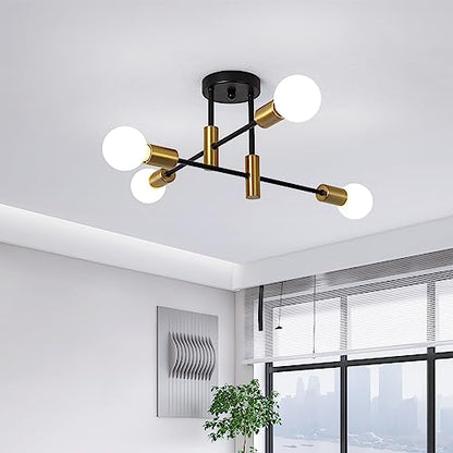 Garwarm Black and Gold Sputnik Chandelier, 4-Light Semi Flush Ceiling Light - color: 4-Lights,Black and Gold